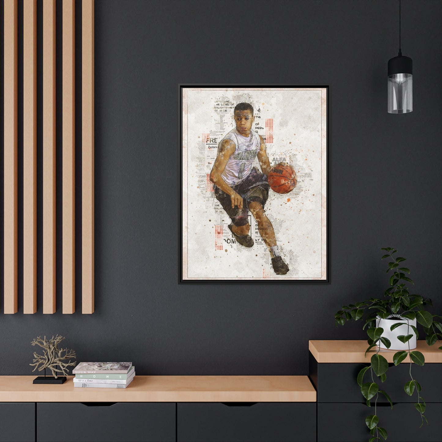 Basket Ball Matte Canvas, Black Frame
