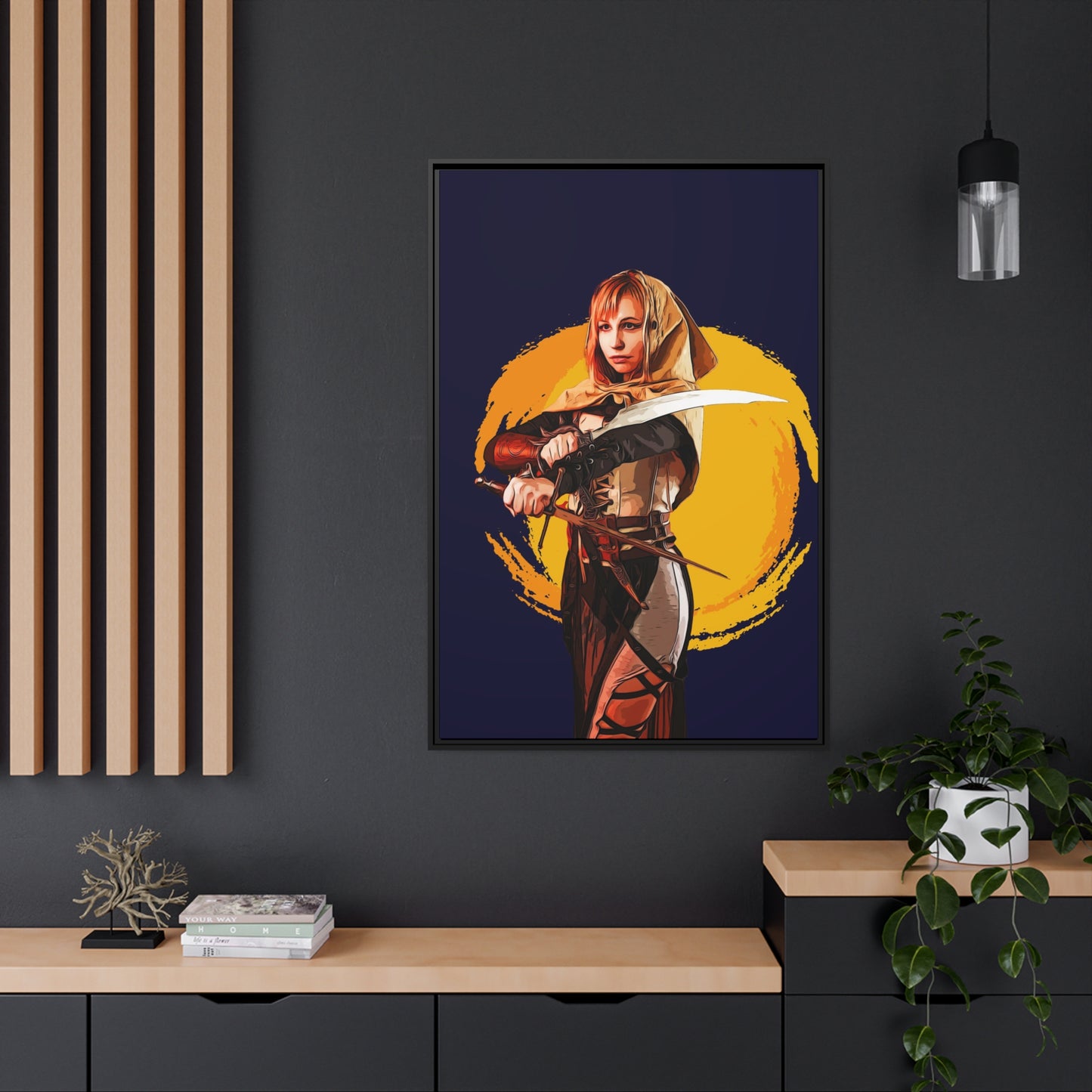 Cosplay Woman Warrior Matte Canvas, Black Frame
