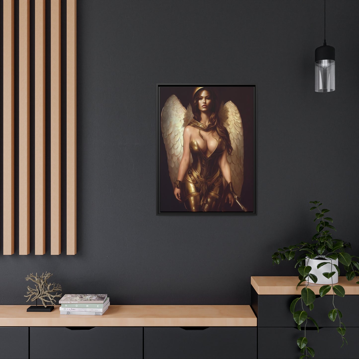 Woman Angel Warrior Matte Canvas, Black Frame