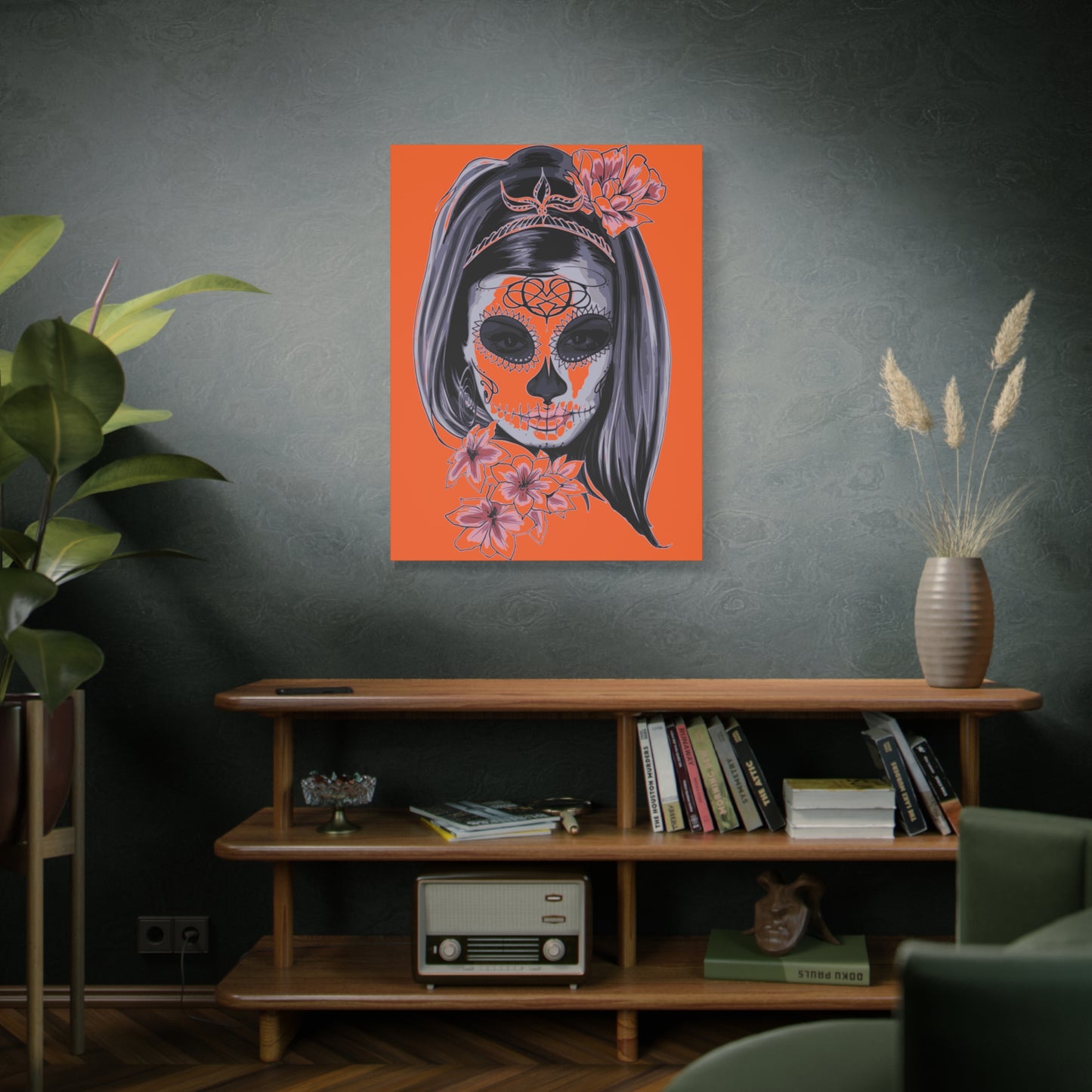 Lady Dead Mask Orange Matte Canvas, Stretched, 1.25"