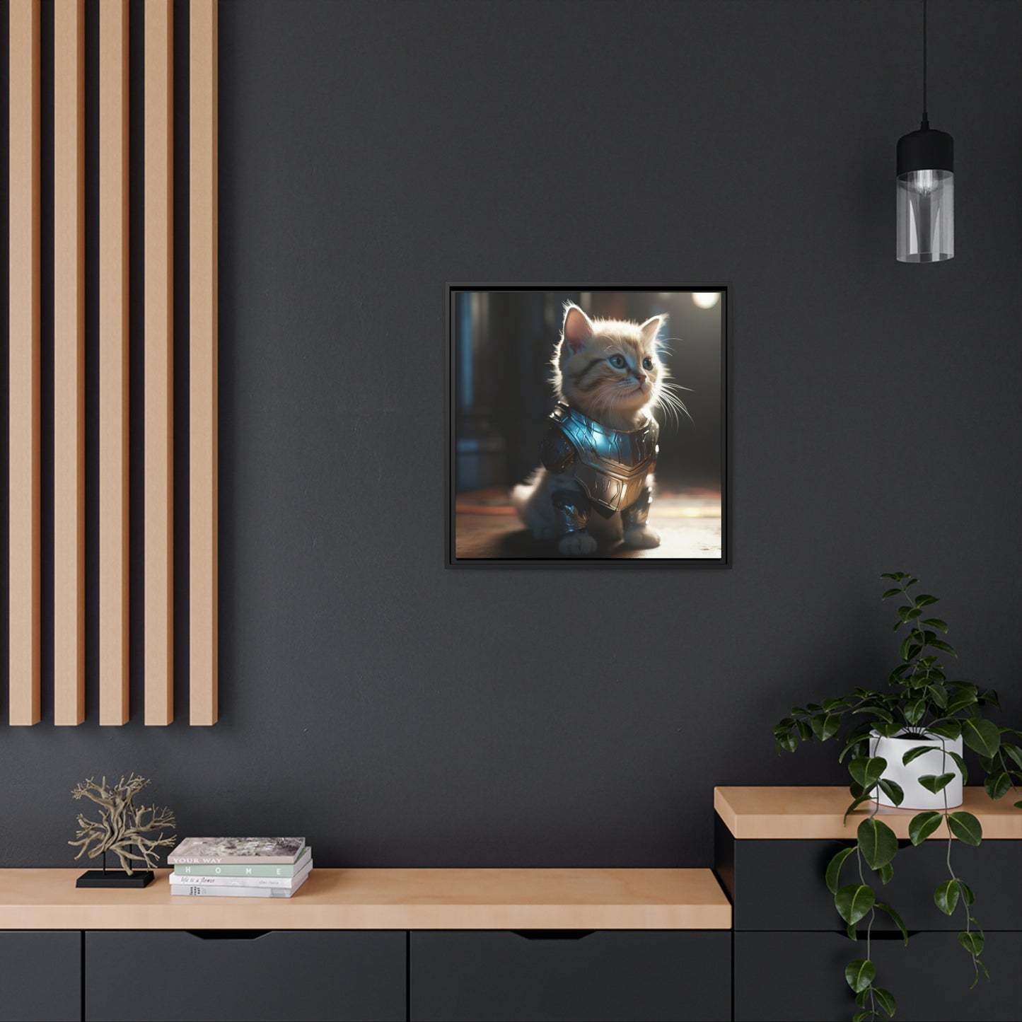 Thunder Kitten Matte Canvas, Black Frame