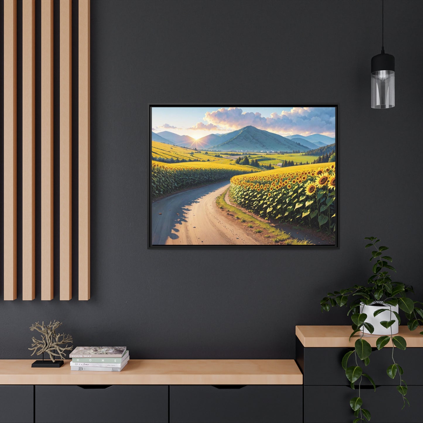 Sunflowers AI Gen Matte Canvas, Black Frame