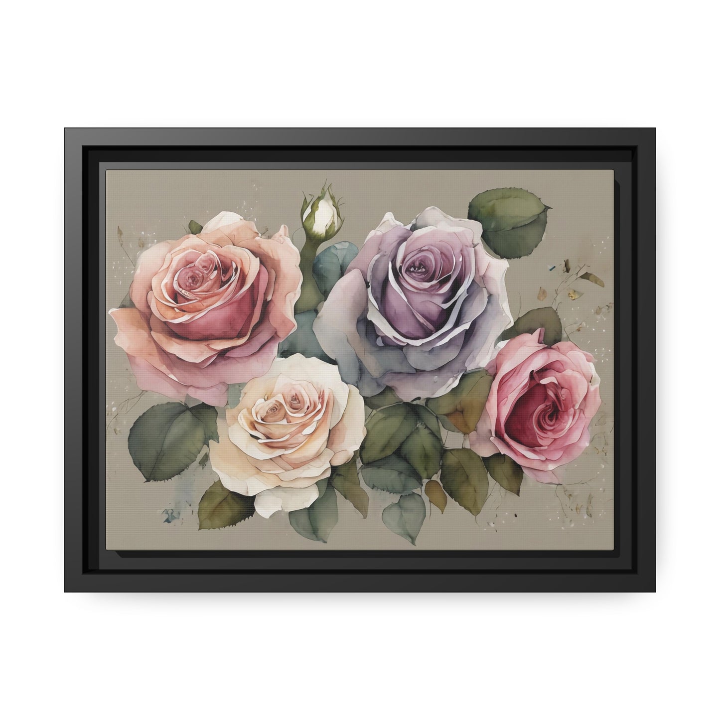 Roses Matte Canvas, Black Frame