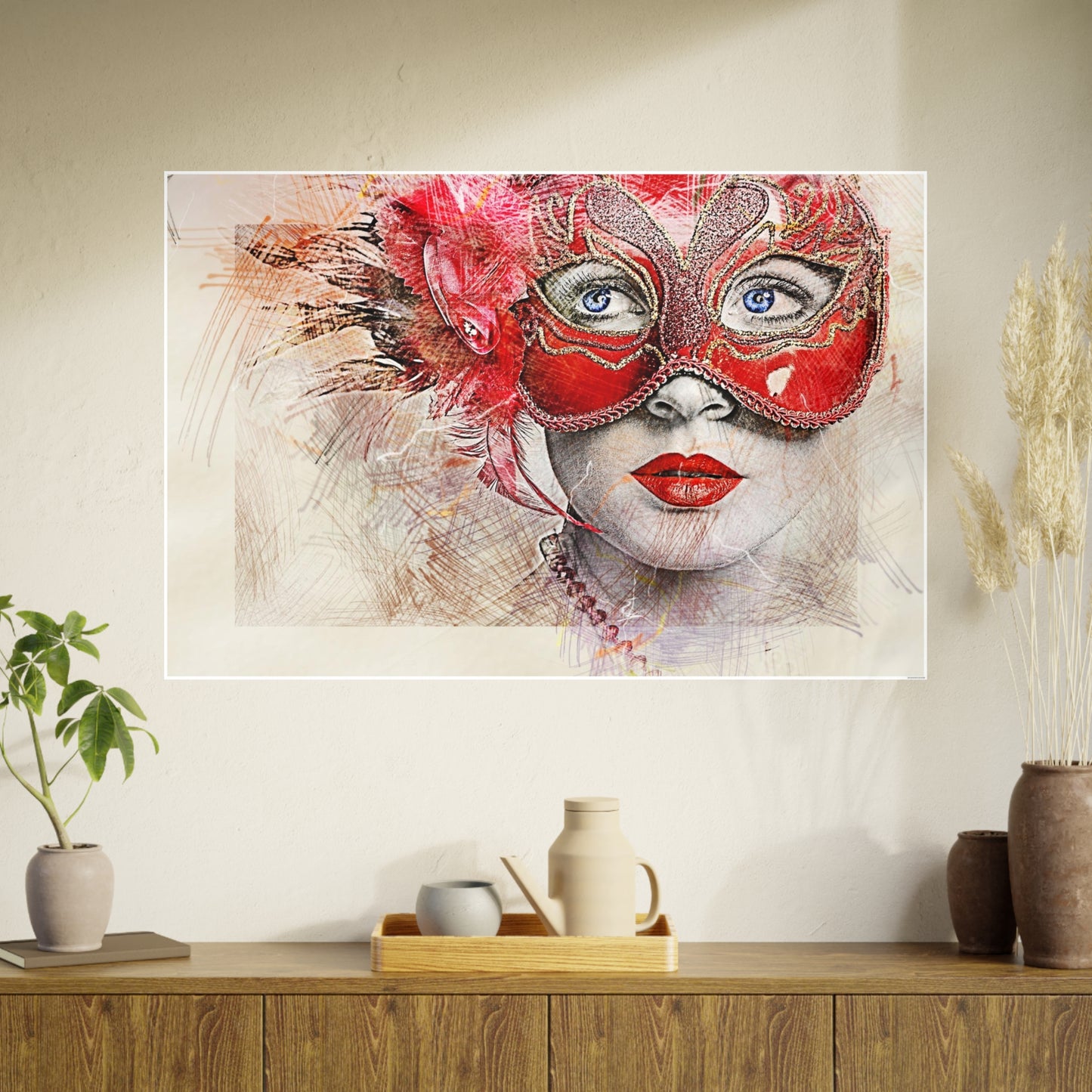 Woman Mask Carnival Photo Art Paper Posters