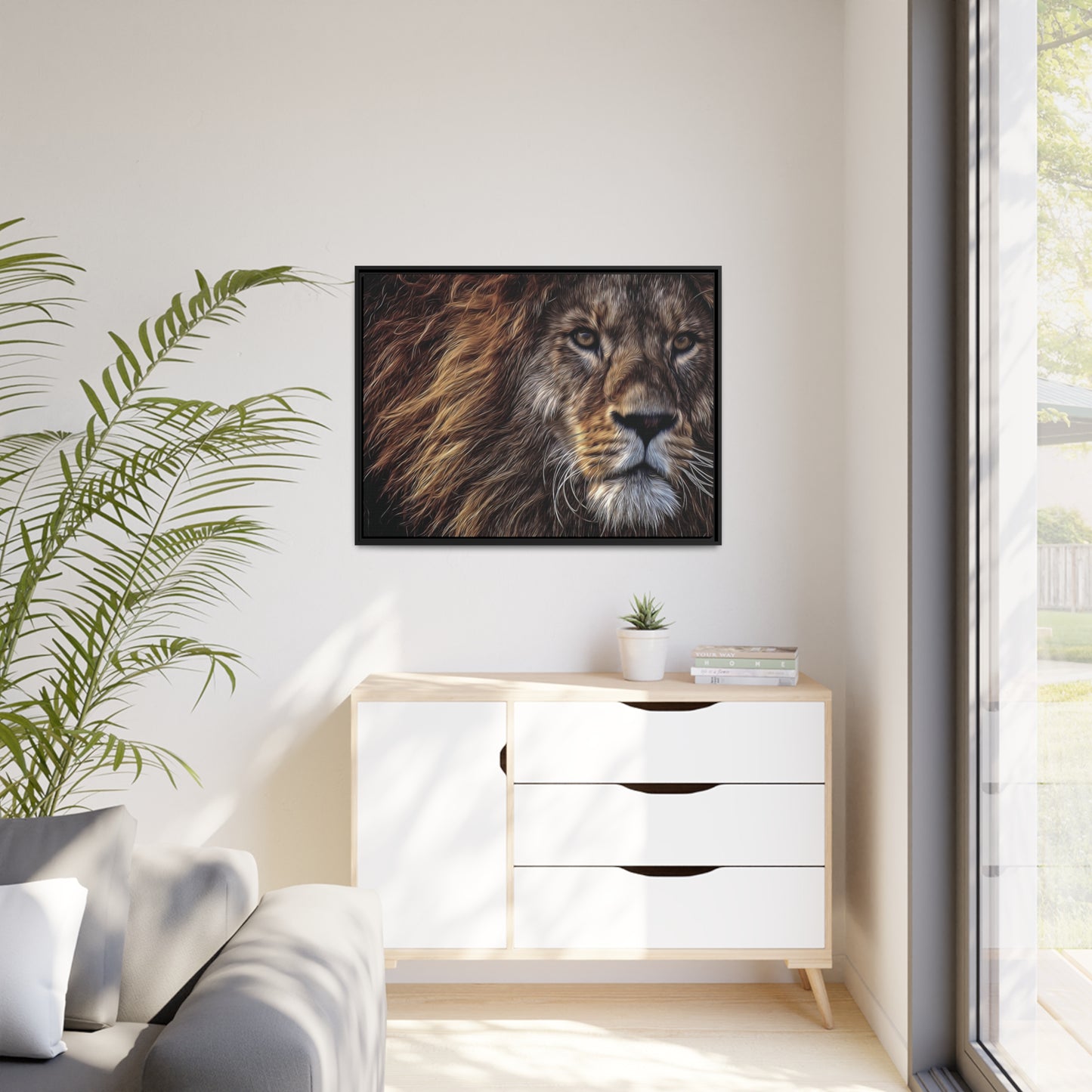 Lion Matte Canvas, Black Frame