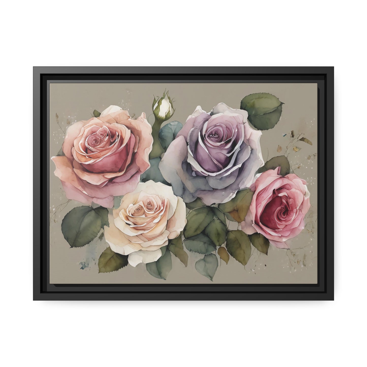 Roses Matte Canvas, Black Frame