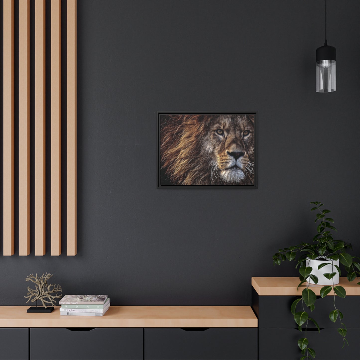 Lion Matte Canvas, Black Frame