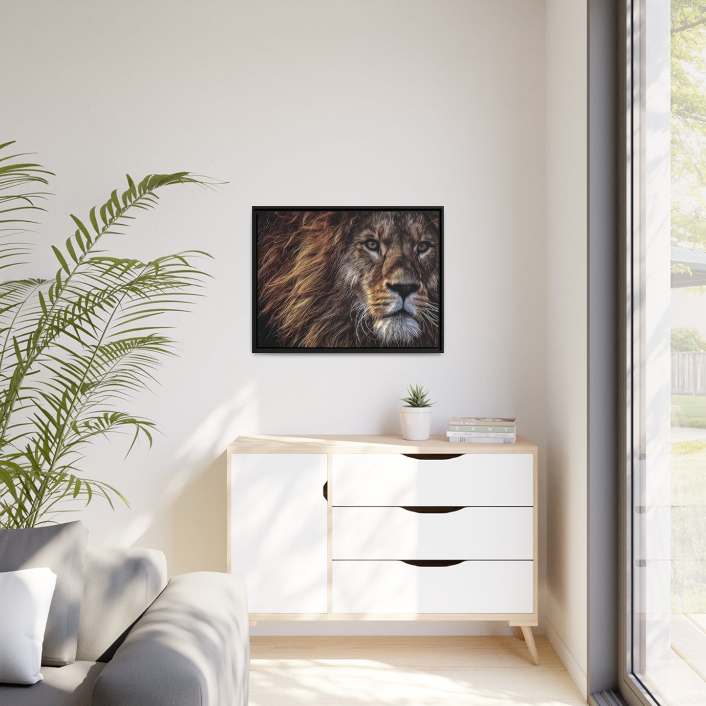 Lion Matte Canvas, Black Frame