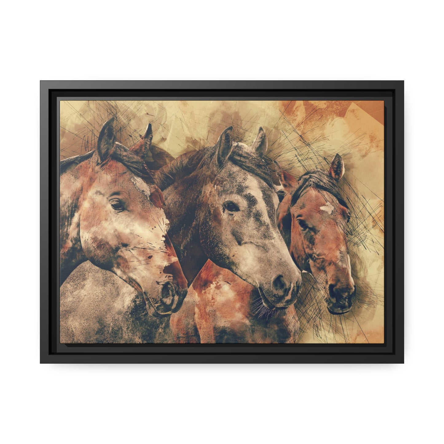 Horses Matte Canvas, Black Frame