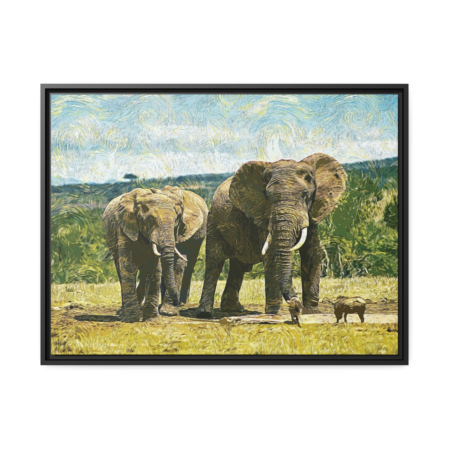 Elephants Matte Canvas, Black Frame