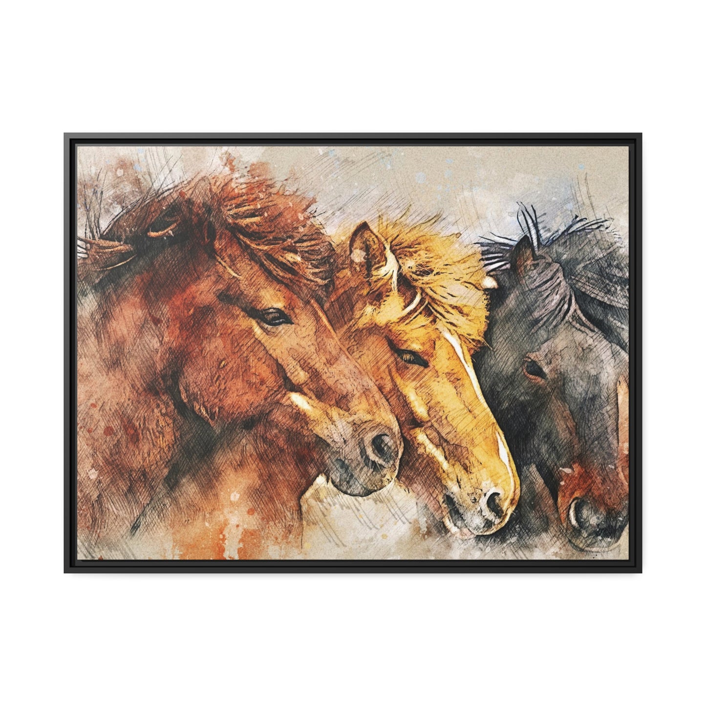 Horses Matte Canvas, Black Frame