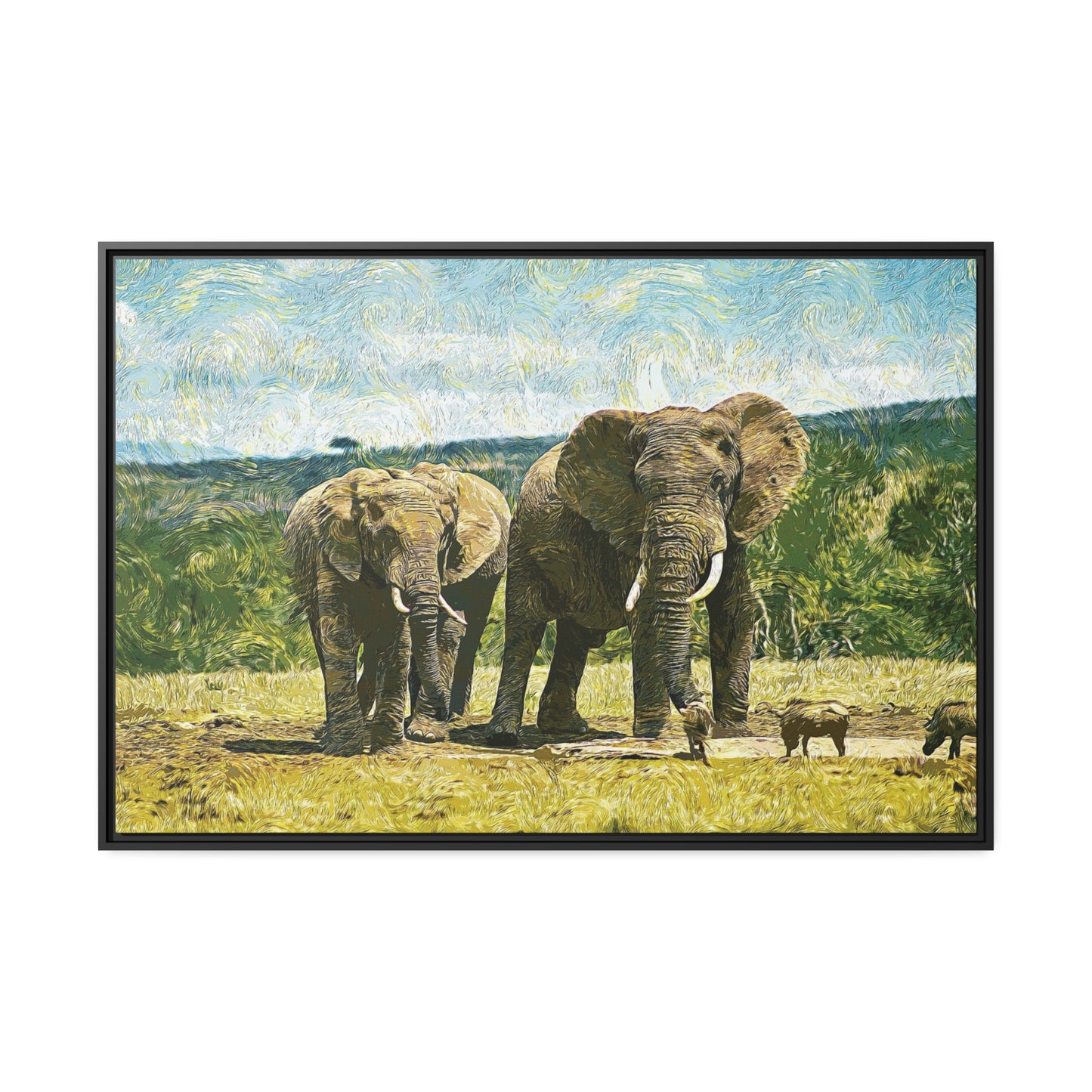 Elephants Matte Canvas, Black Frame