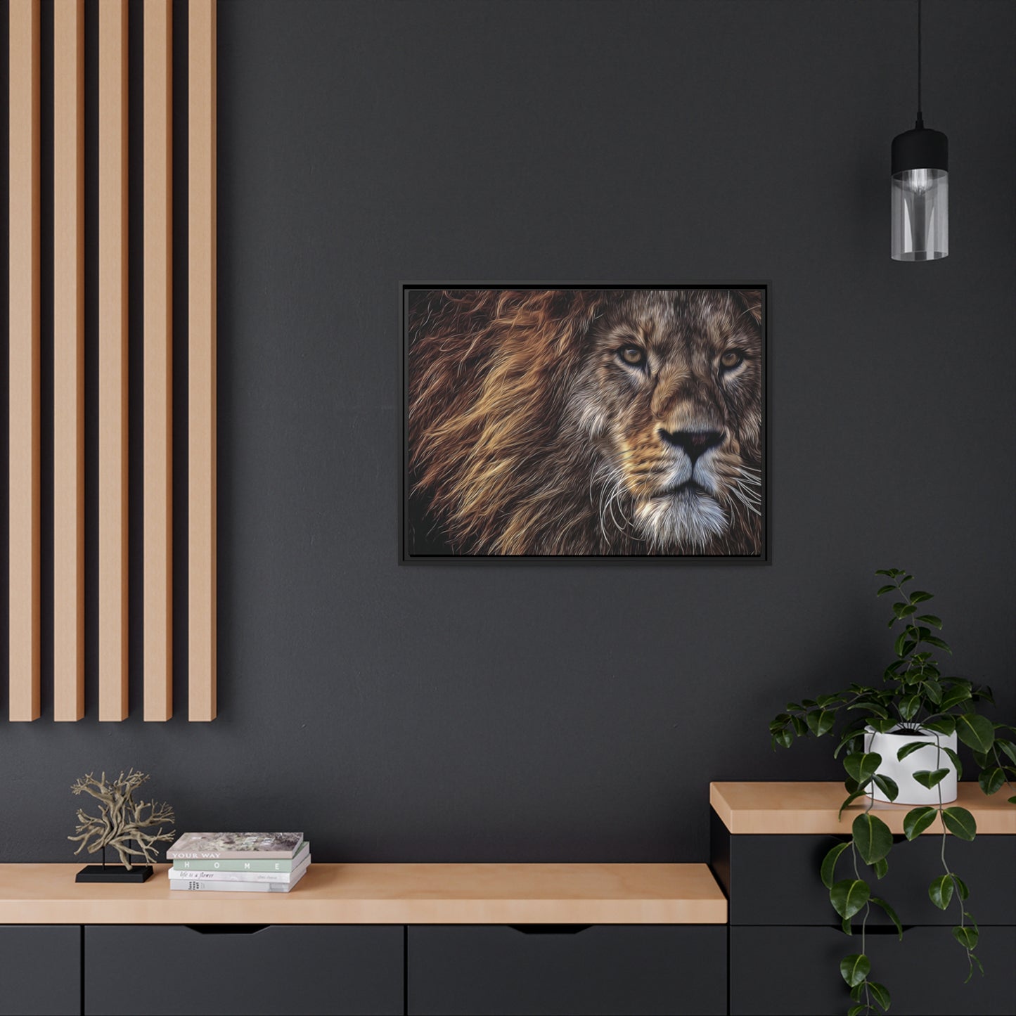 Lion Matte Canvas, Black Frame