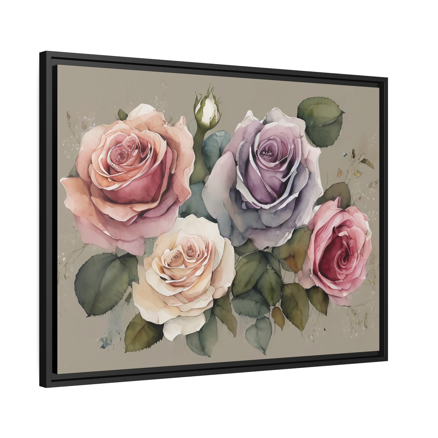 Roses Matte Canvas, Black Frame
