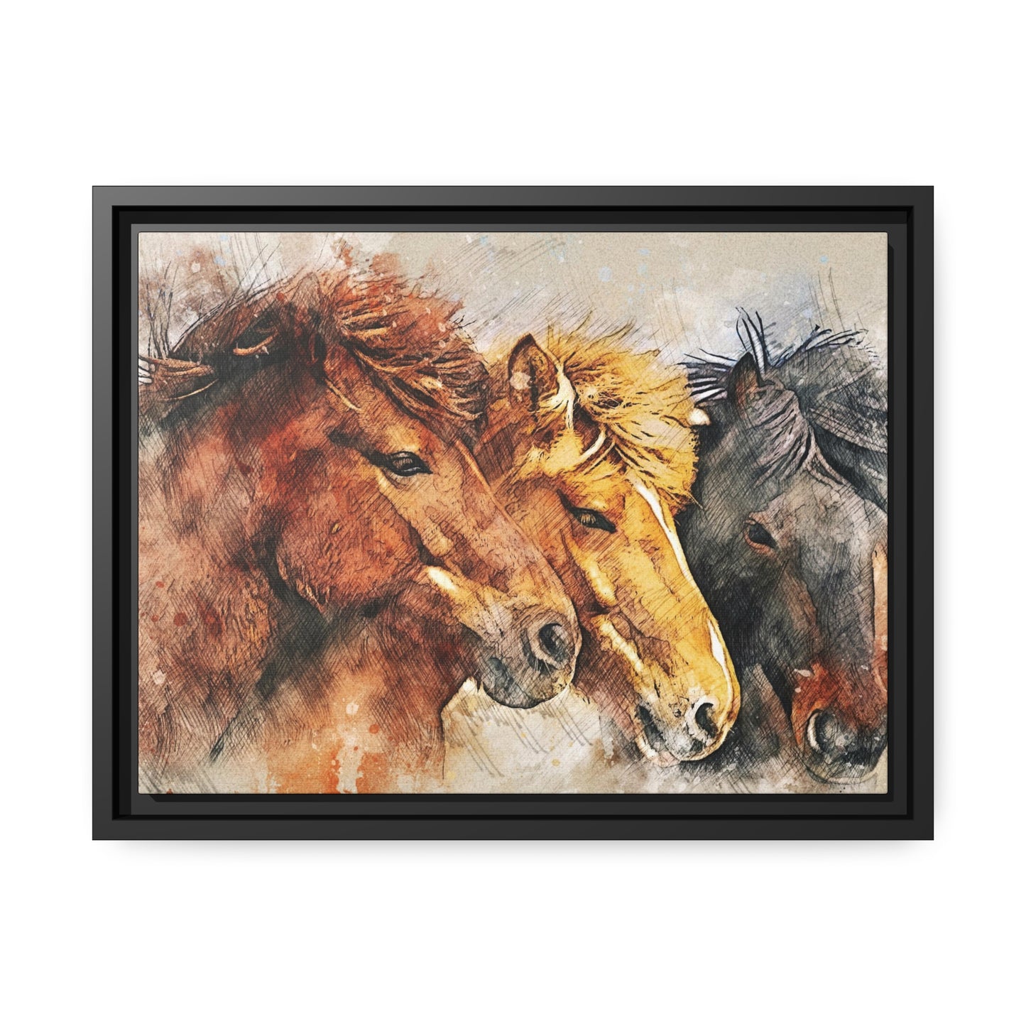 Horses Matte Canvas, Black Frame