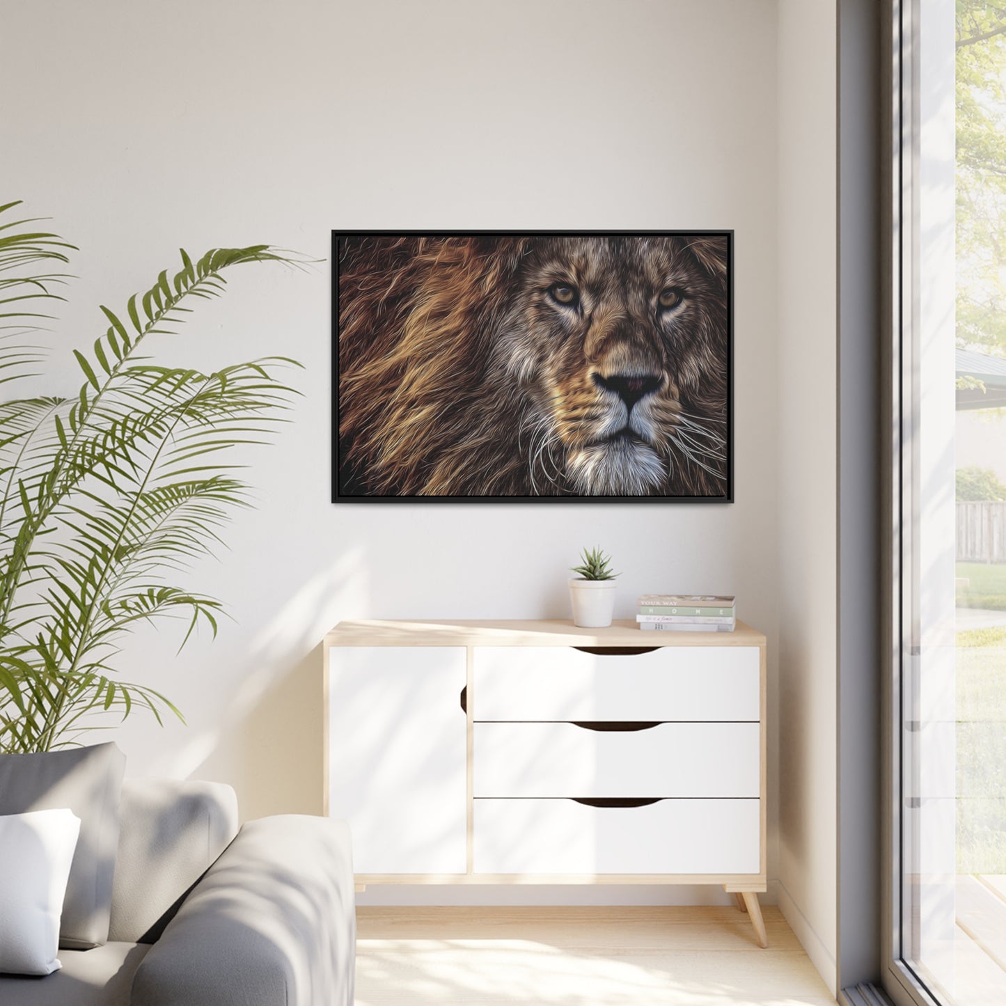 Lion Matte Canvas, Black Frame