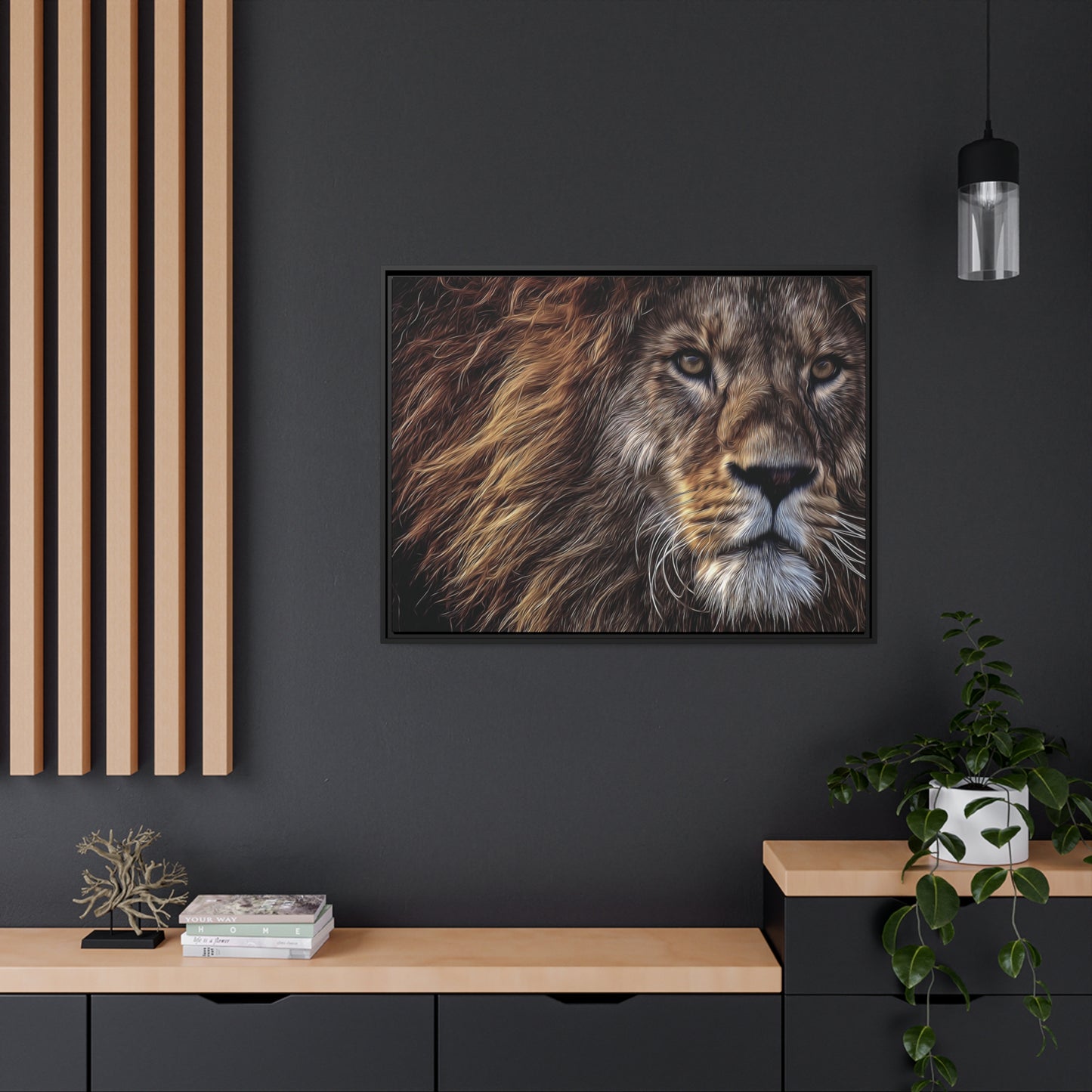 Lion Matte Canvas, Black Frame