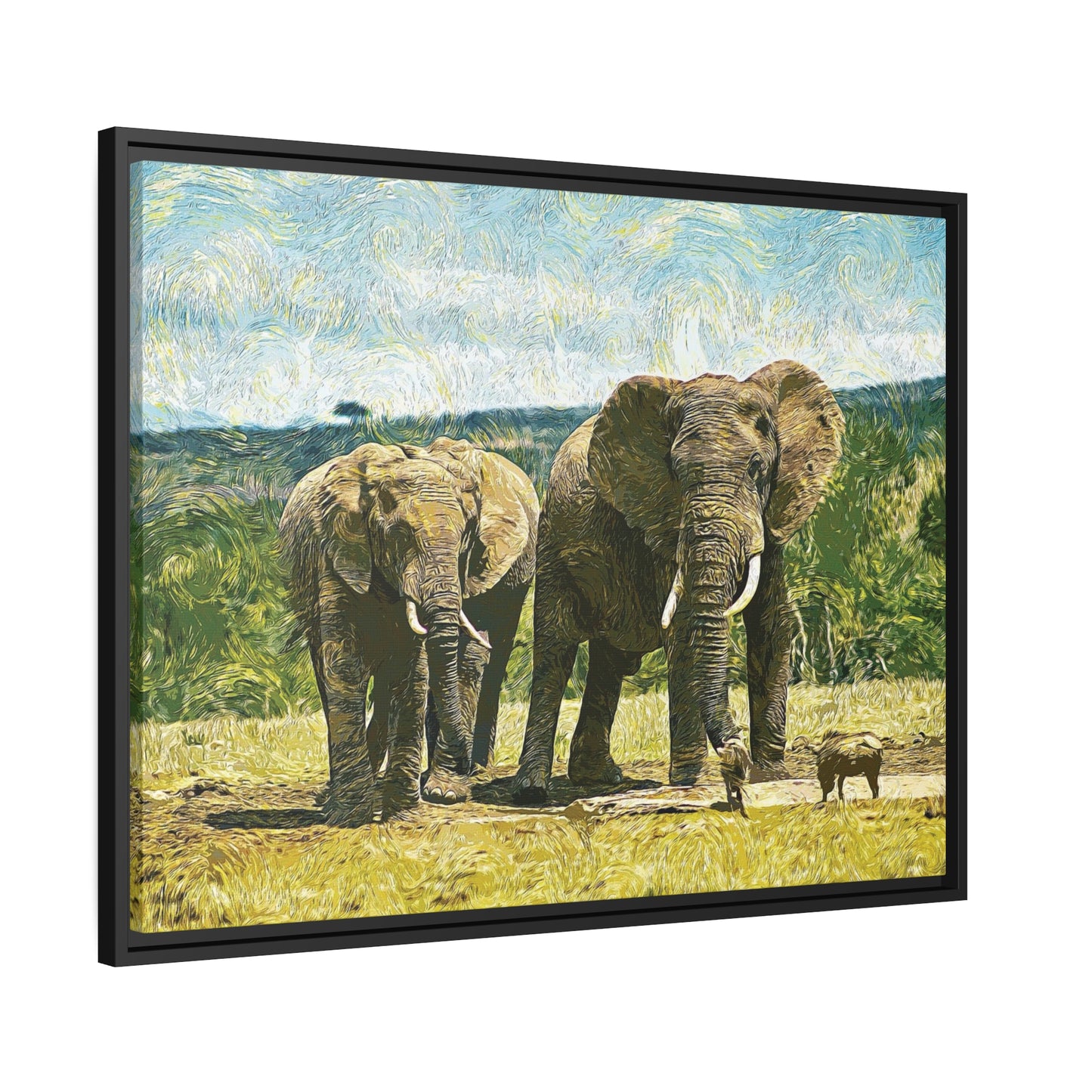 Elephants Matte Canvas, Black Frame
