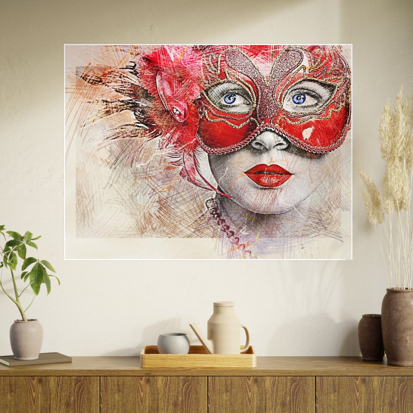 Woman Mask Carnival Photo Art Paper Posters