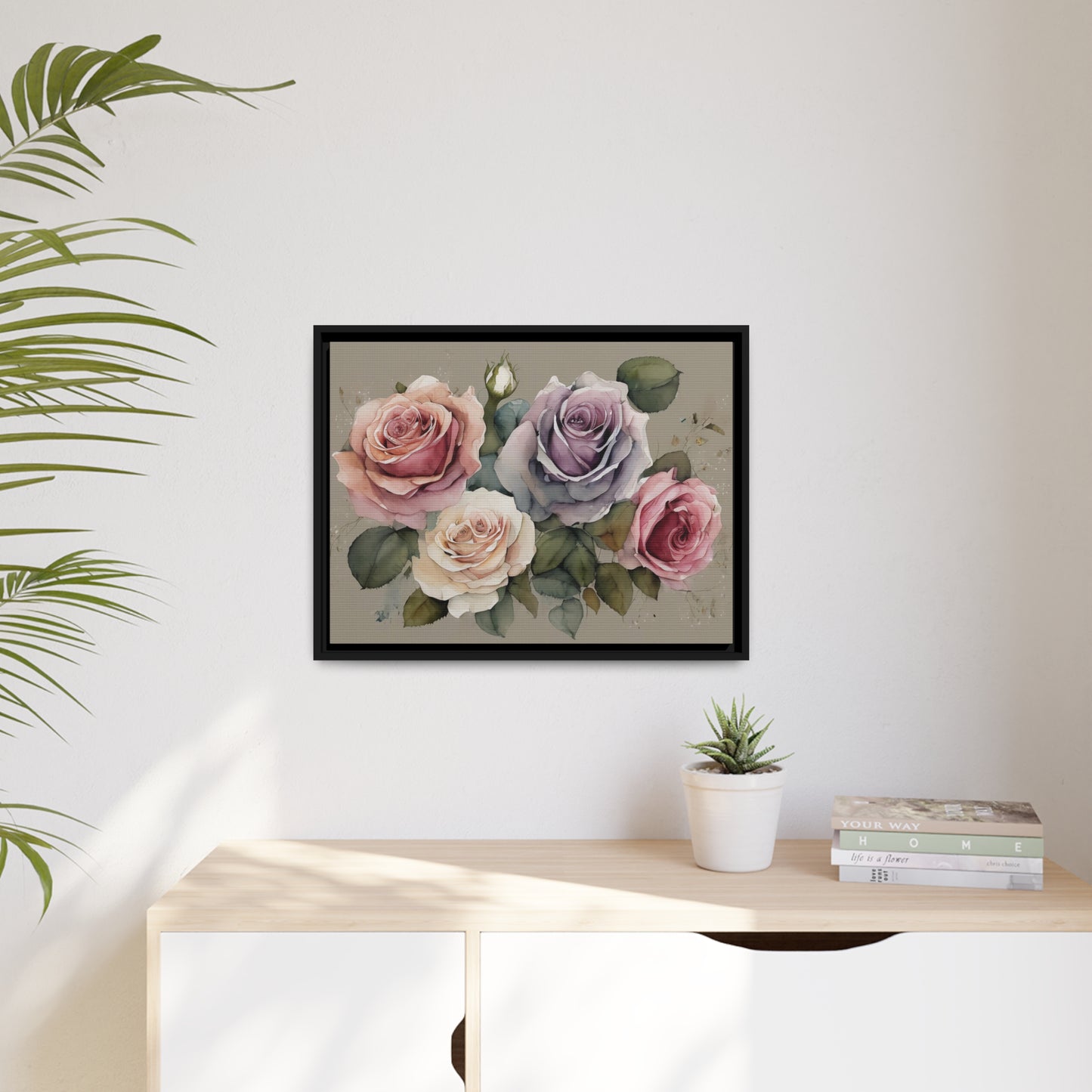 Roses Matte Canvas, Black Frame