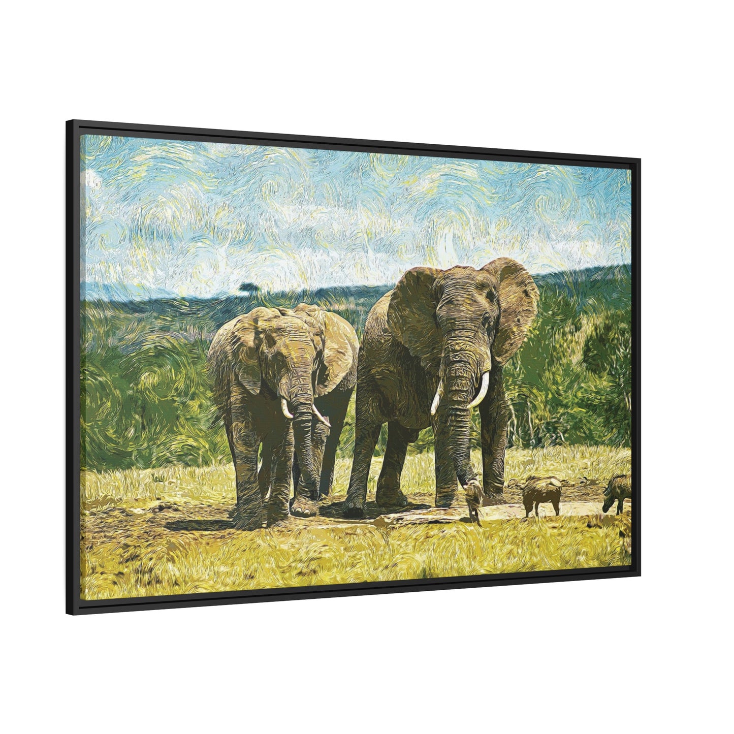 Elephants Matte Canvas, Black Frame