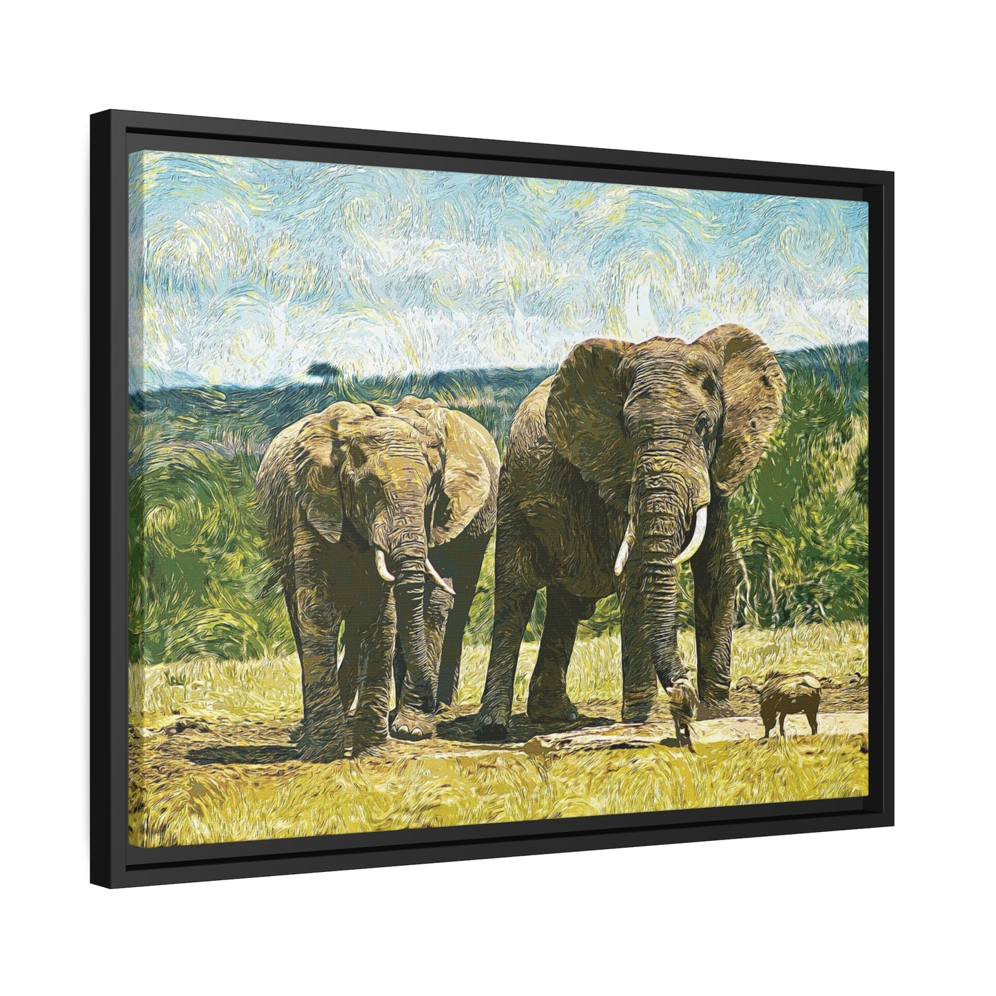 Elephants Matte Canvas, Black Frame