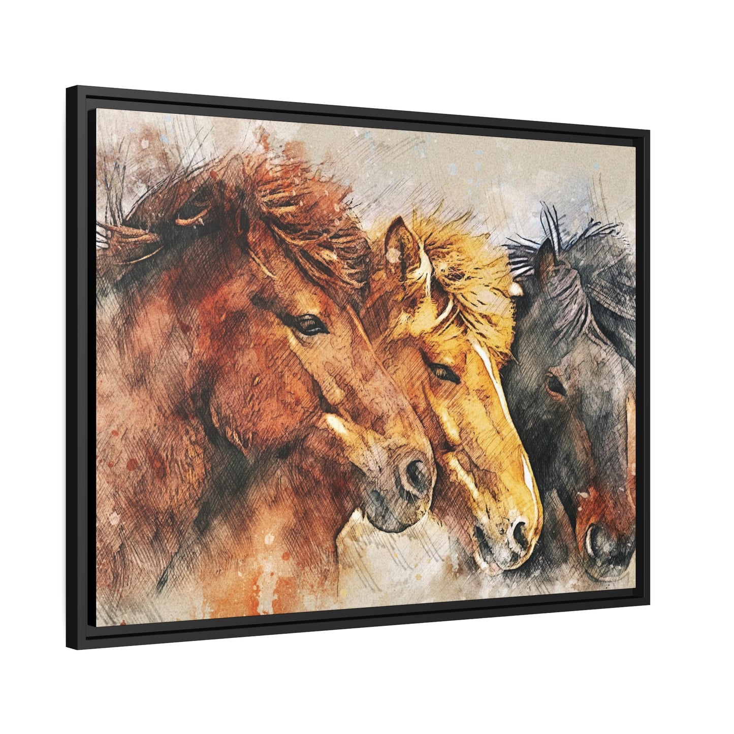 Horses Matte Canvas, Black Frame