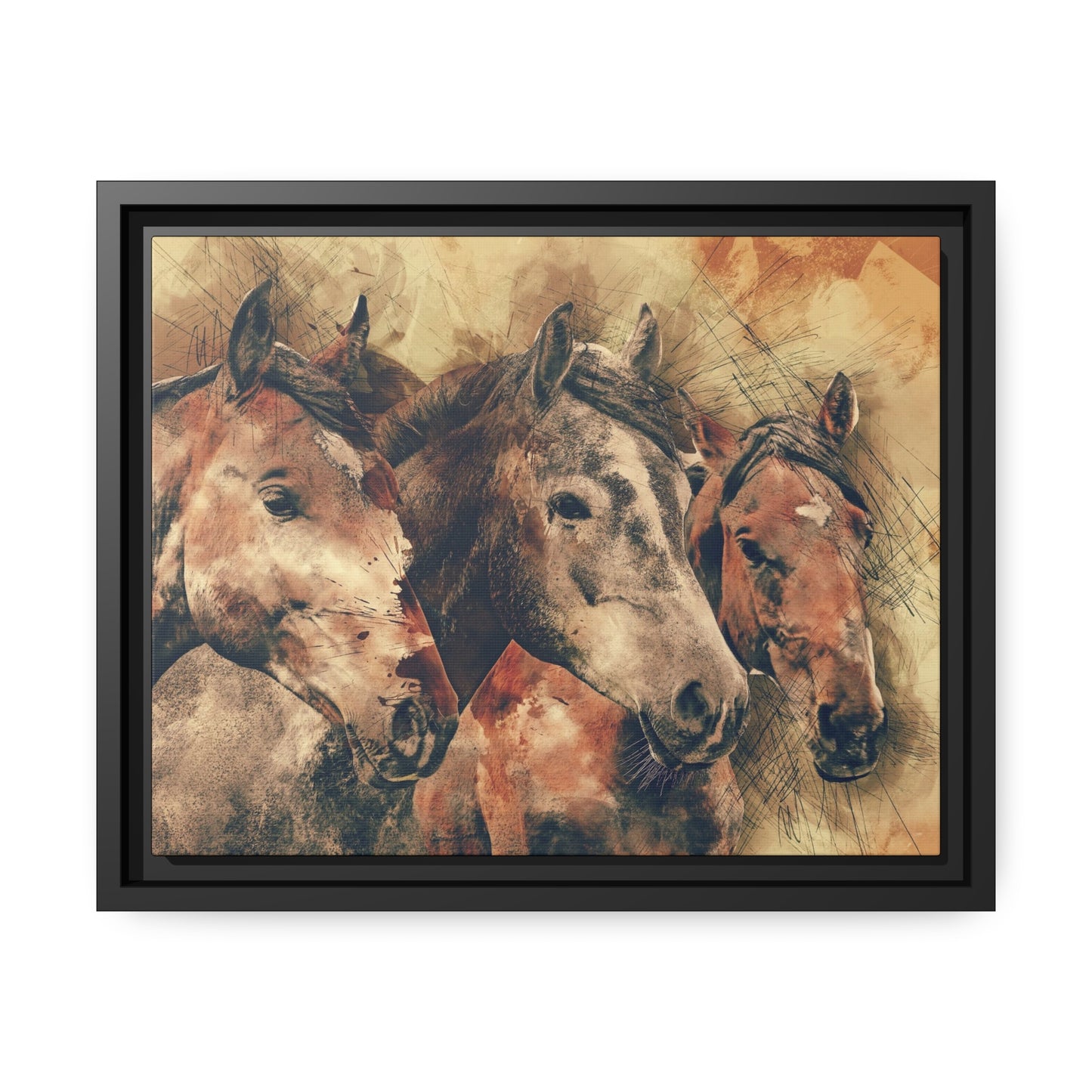 Horses Matte Canvas, Black Frame