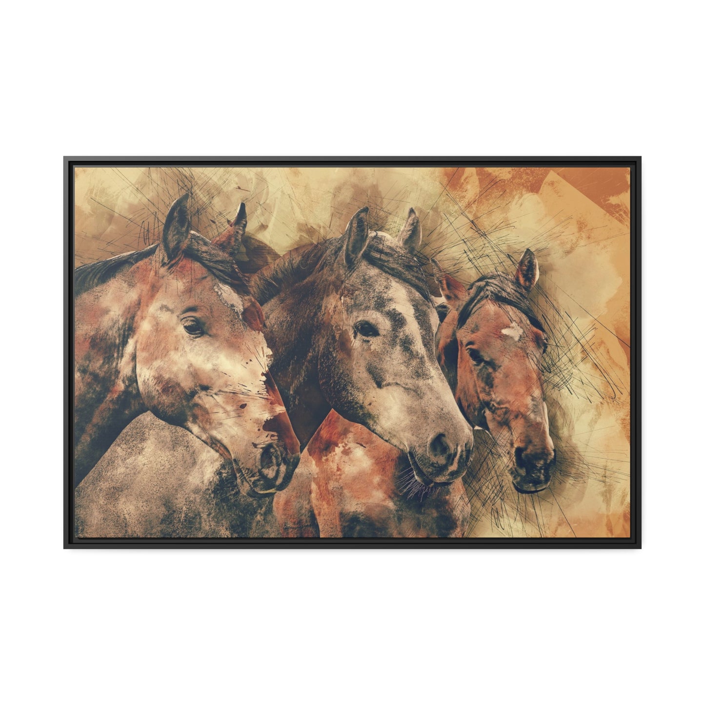 Horses Matte Canvas, Black Frame