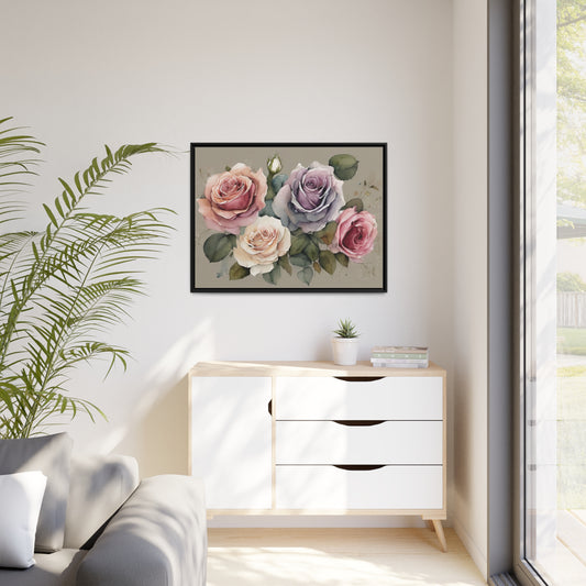 Roses Matte Canvas, Black Frame