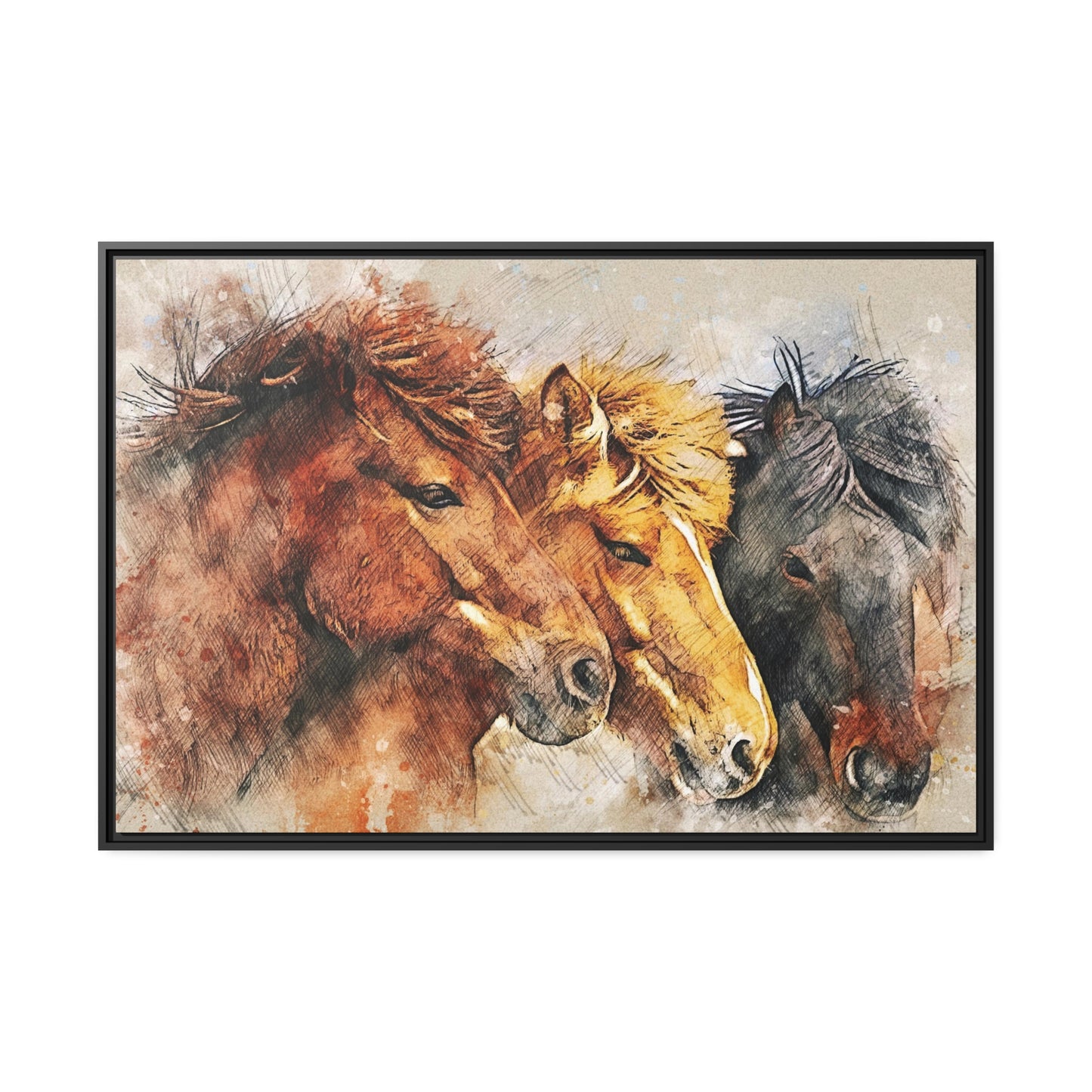 Horses Matte Canvas, Black Frame