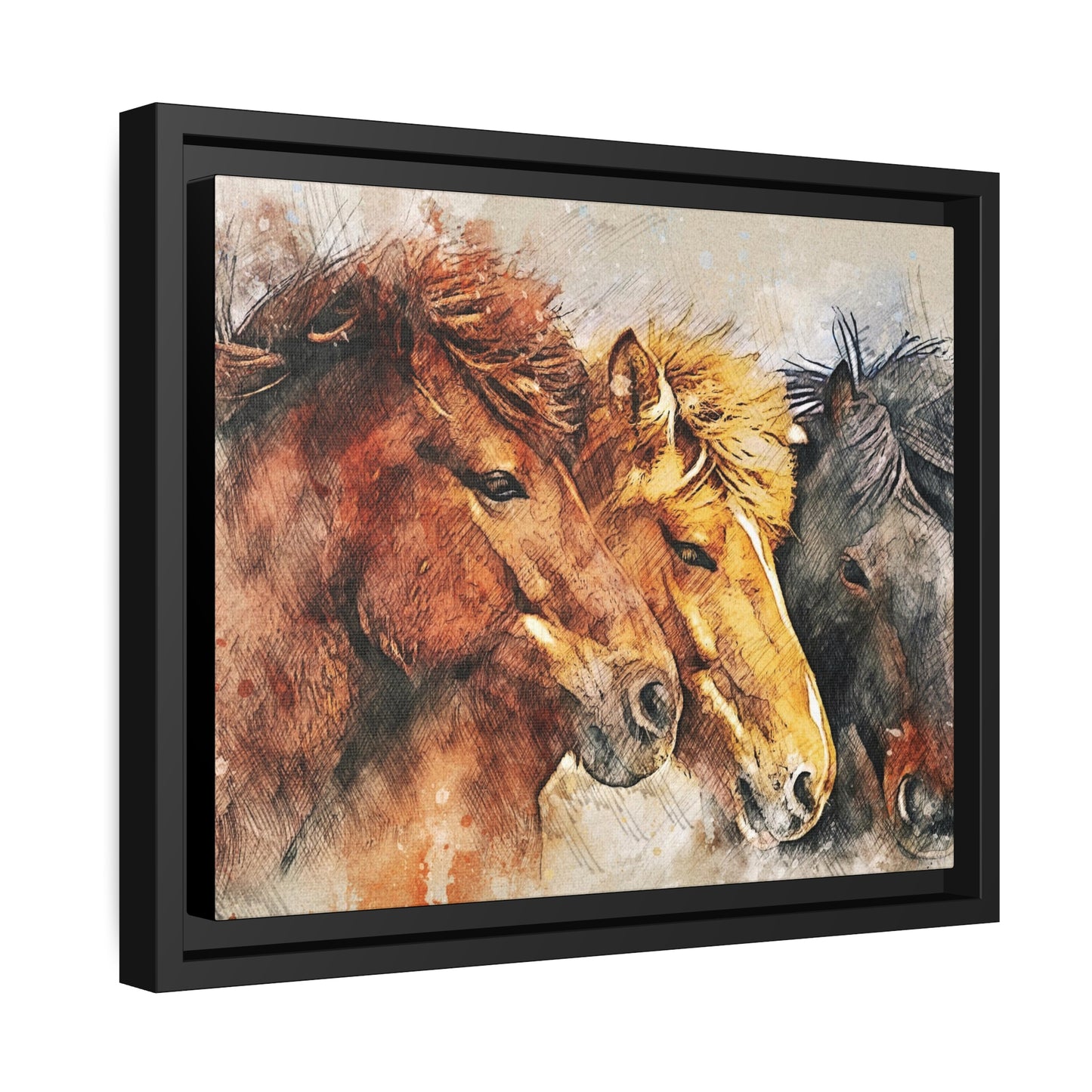 Horses Matte Canvas, Black Frame