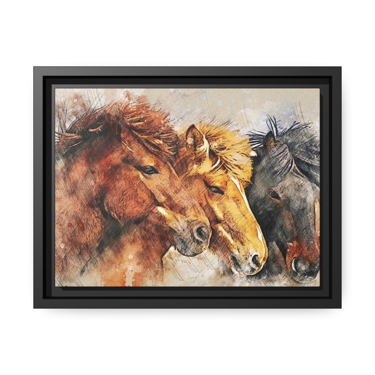 Horses Matte Canvas, Black Frame