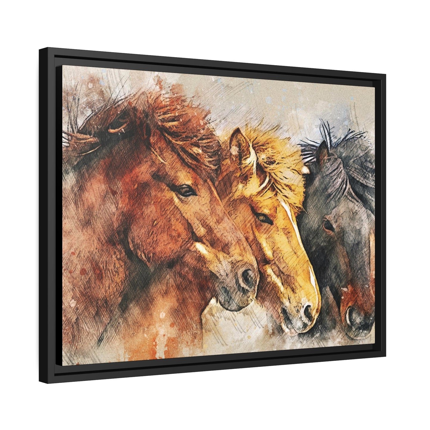 Horses Matte Canvas, Black Frame