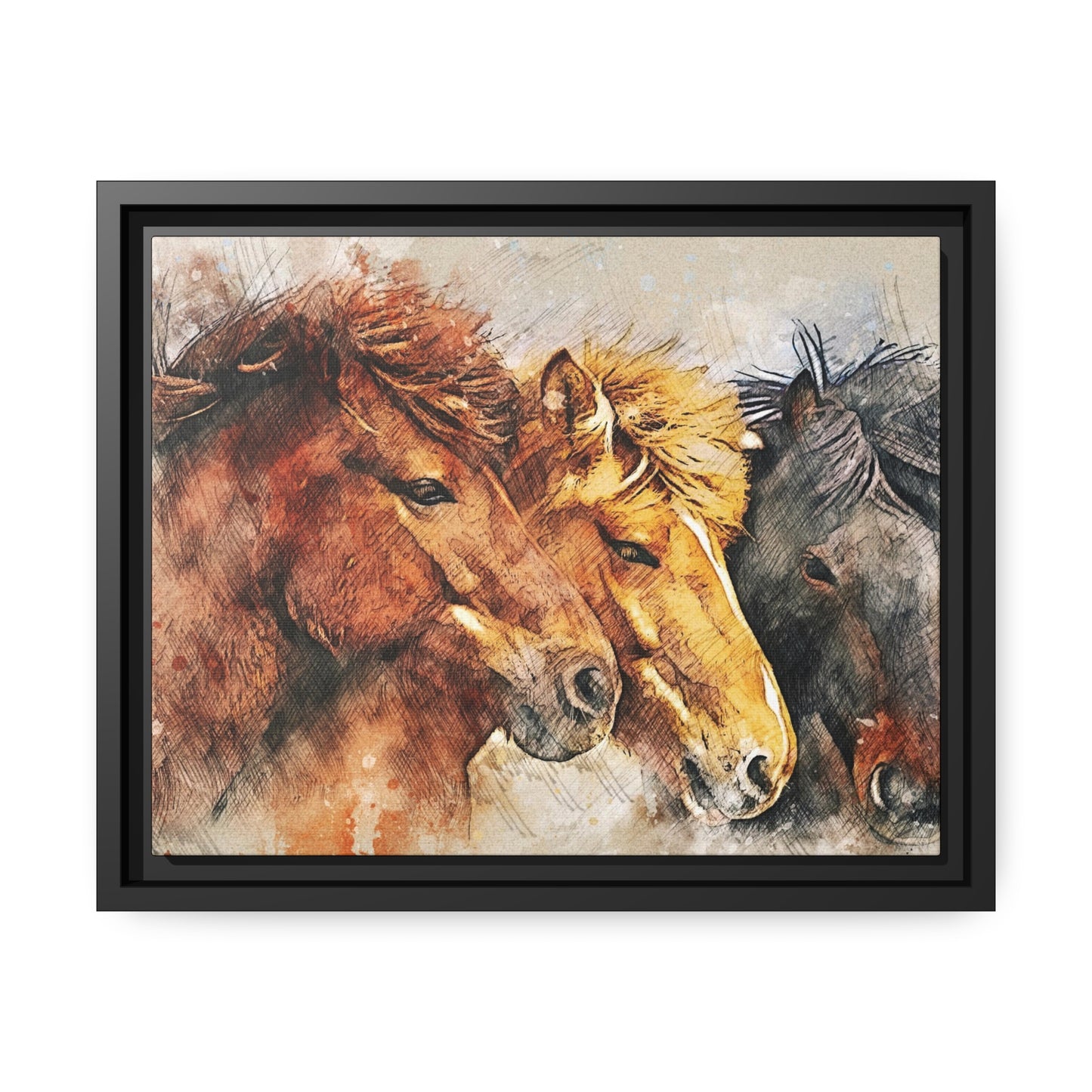 Horses Matte Canvas, Black Frame