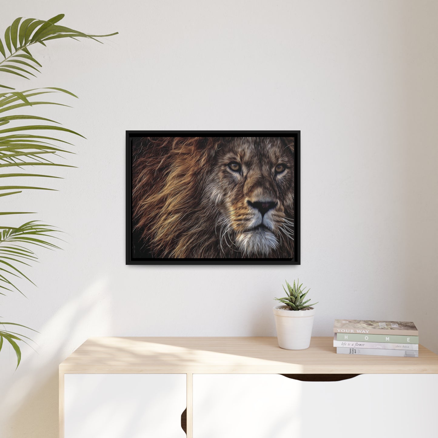 Lion Matte Canvas, Black Frame