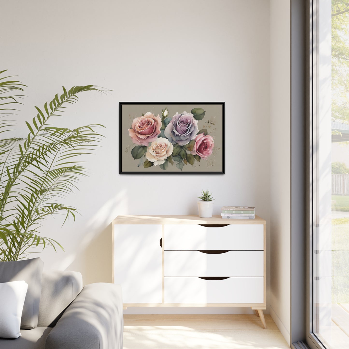Roses Matte Canvas, Black Frame