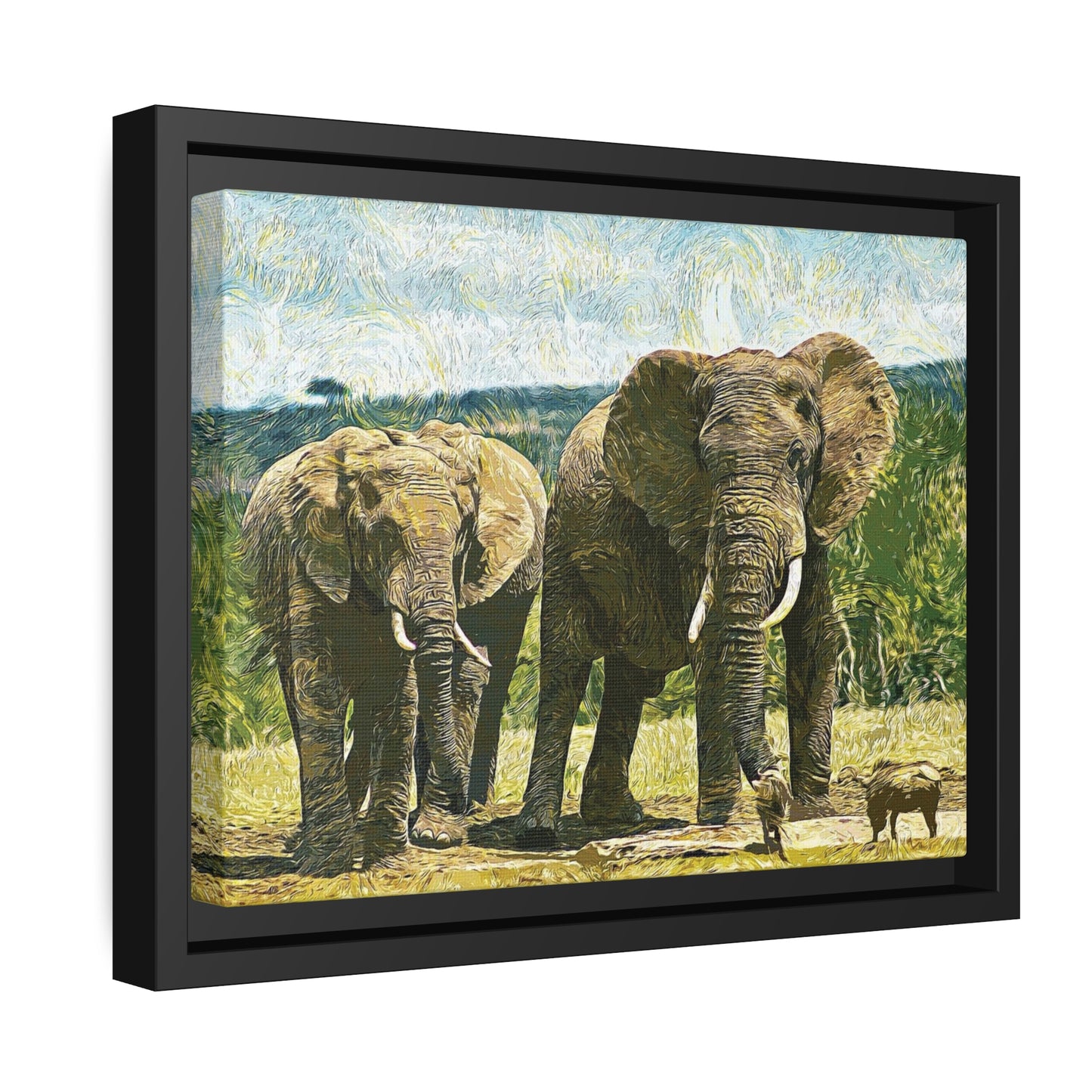 Elephants Matte Canvas, Black Frame