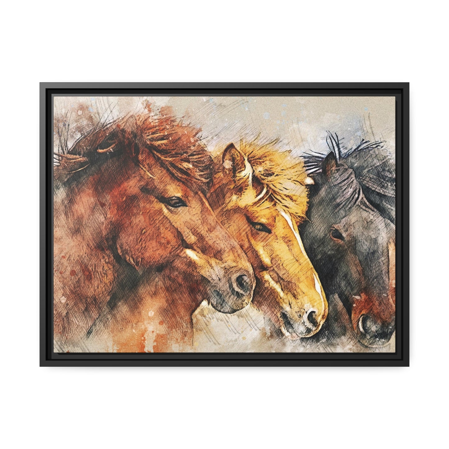 Horses Matte Canvas, Black Frame