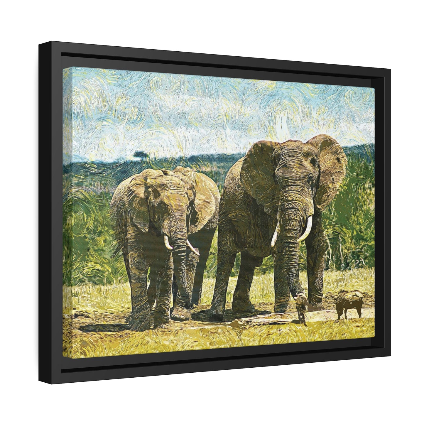 Elephants Matte Canvas, Black Frame