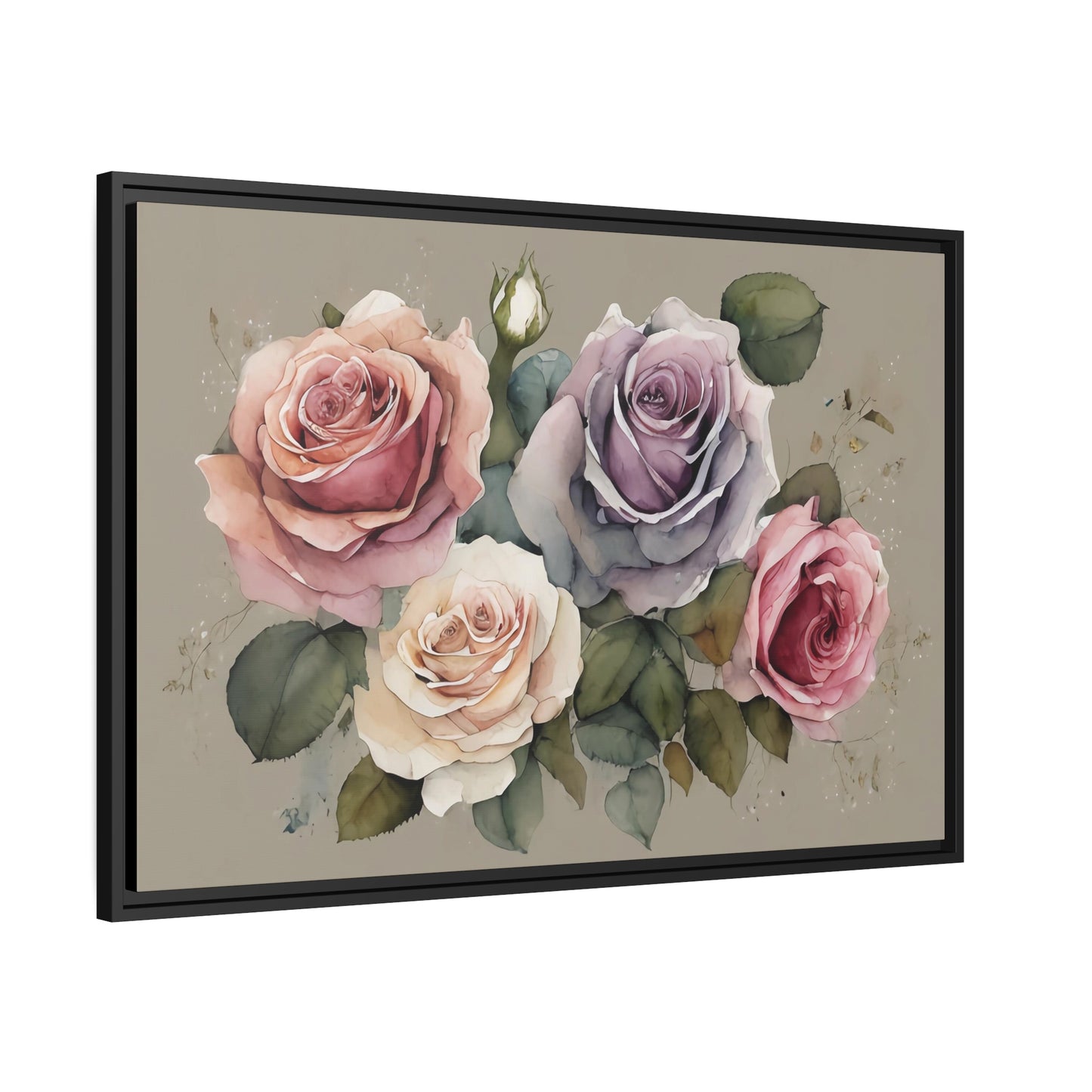 Roses Matte Canvas, Black Frame