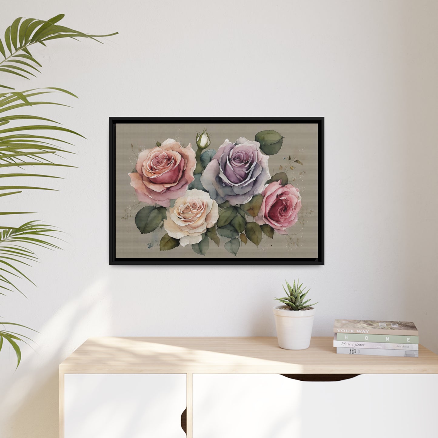 Roses Matte Canvas, Black Frame