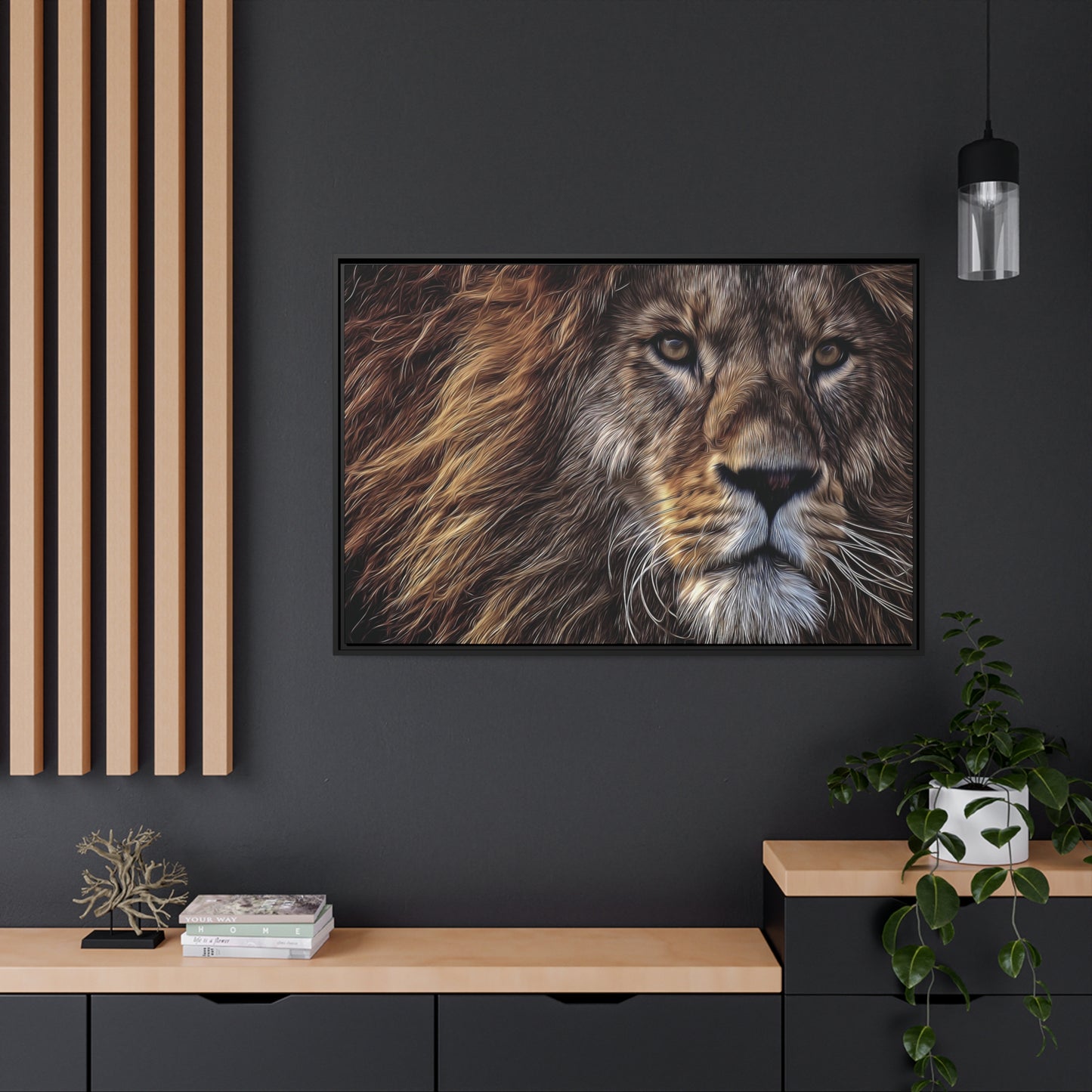 Lion Matte Canvas, Black Frame