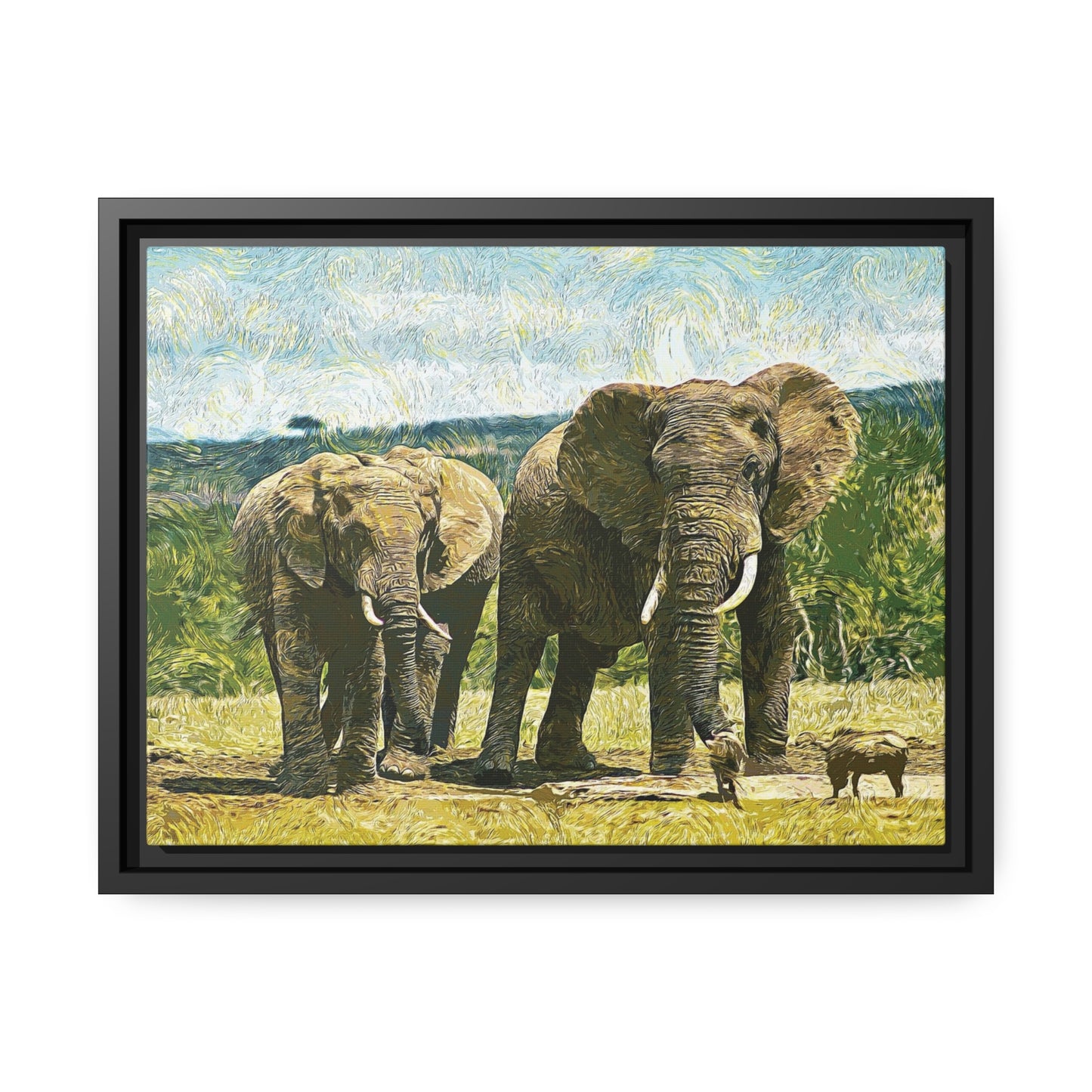 Elephants Matte Canvas, Black Frame