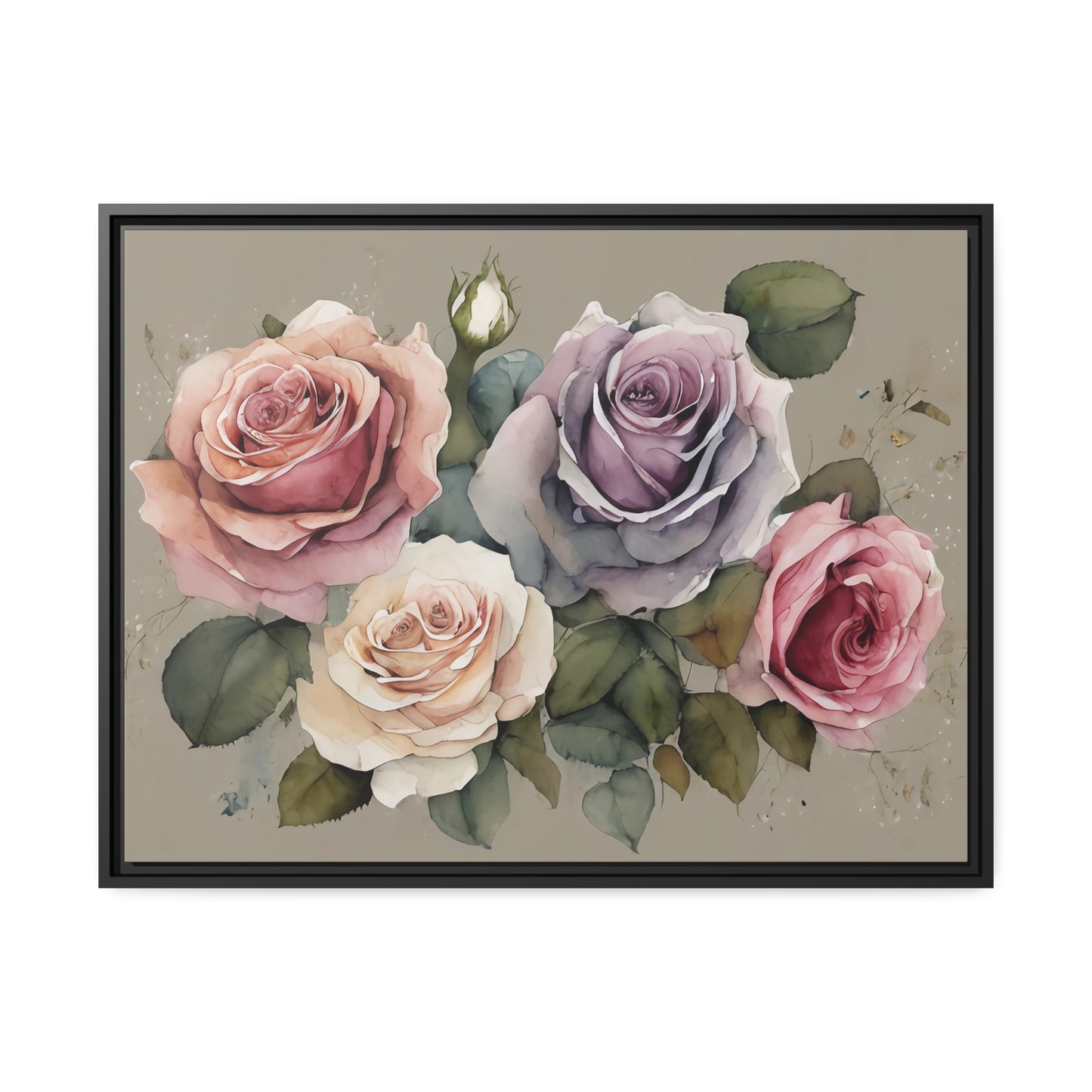 Roses Matte Canvas, Black Frame