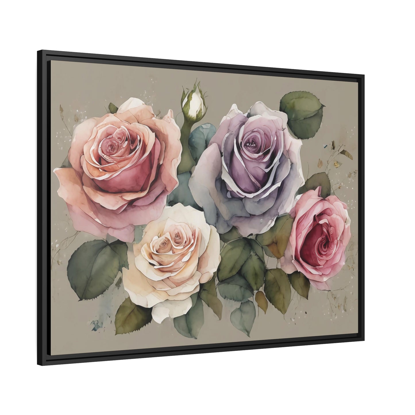 Roses Matte Canvas, Black Frame