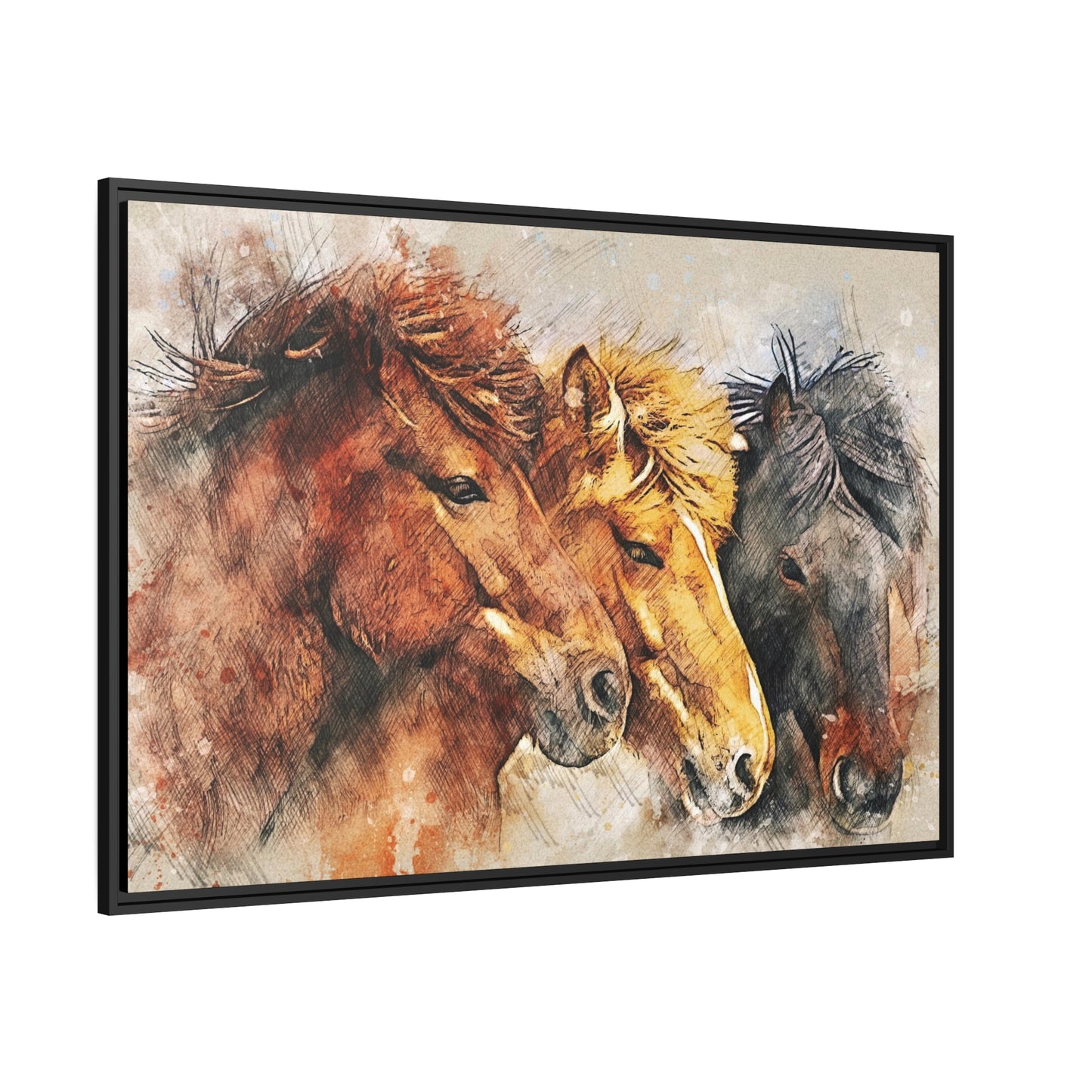 Horses Matte Canvas, Black Frame