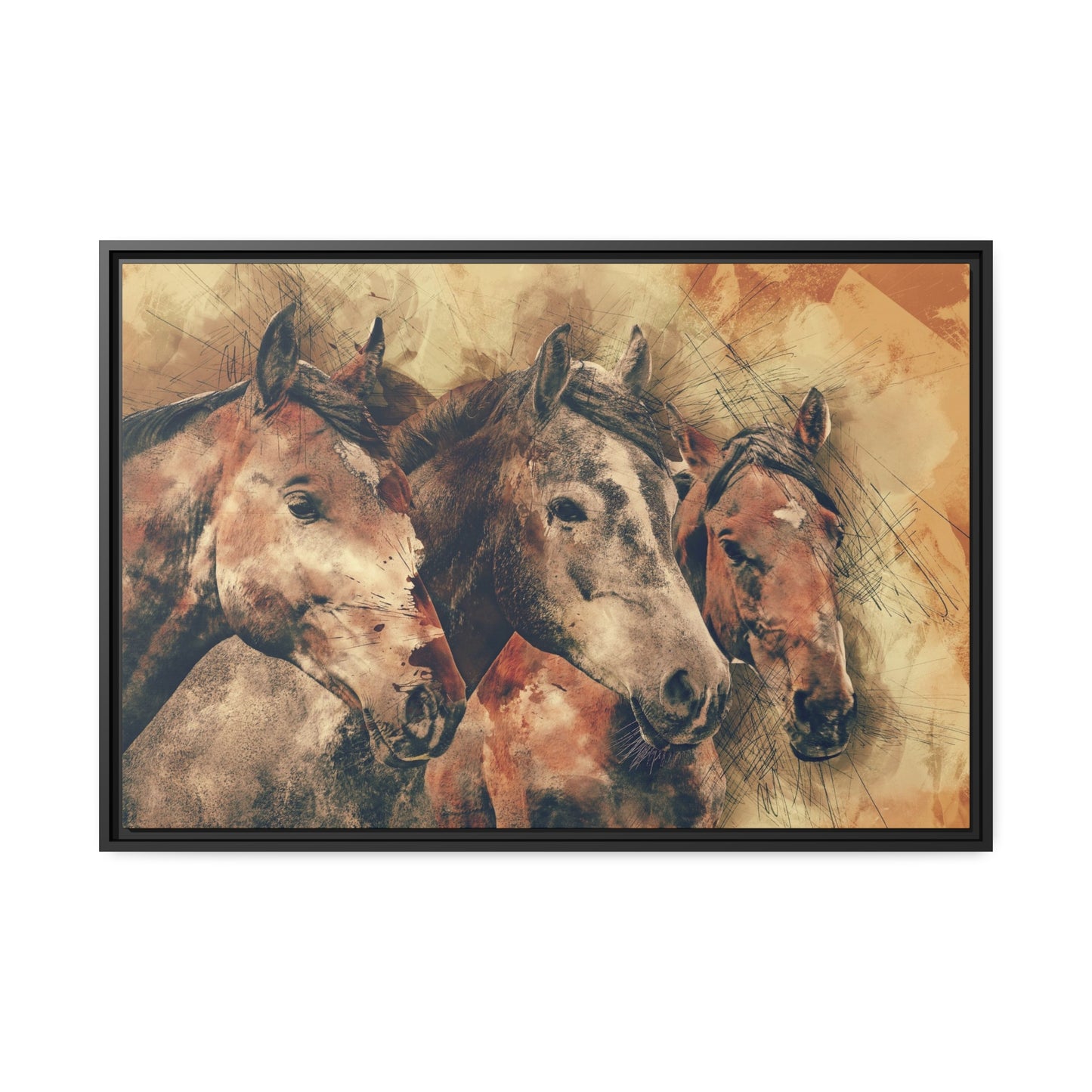 Horses Matte Canvas, Black Frame