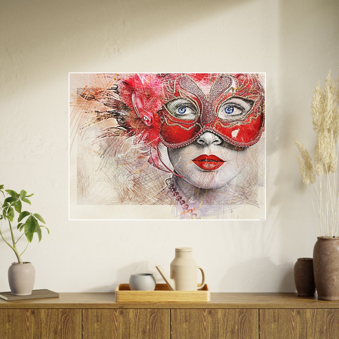 Woman Mask Carnival Photo Art Paper Posters