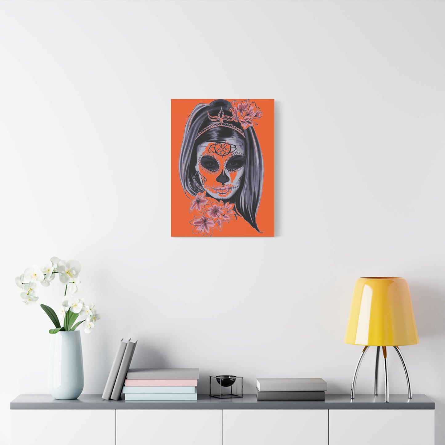 Lady Dead Mask Orange Matte Canvas, Stretched, 1.25"